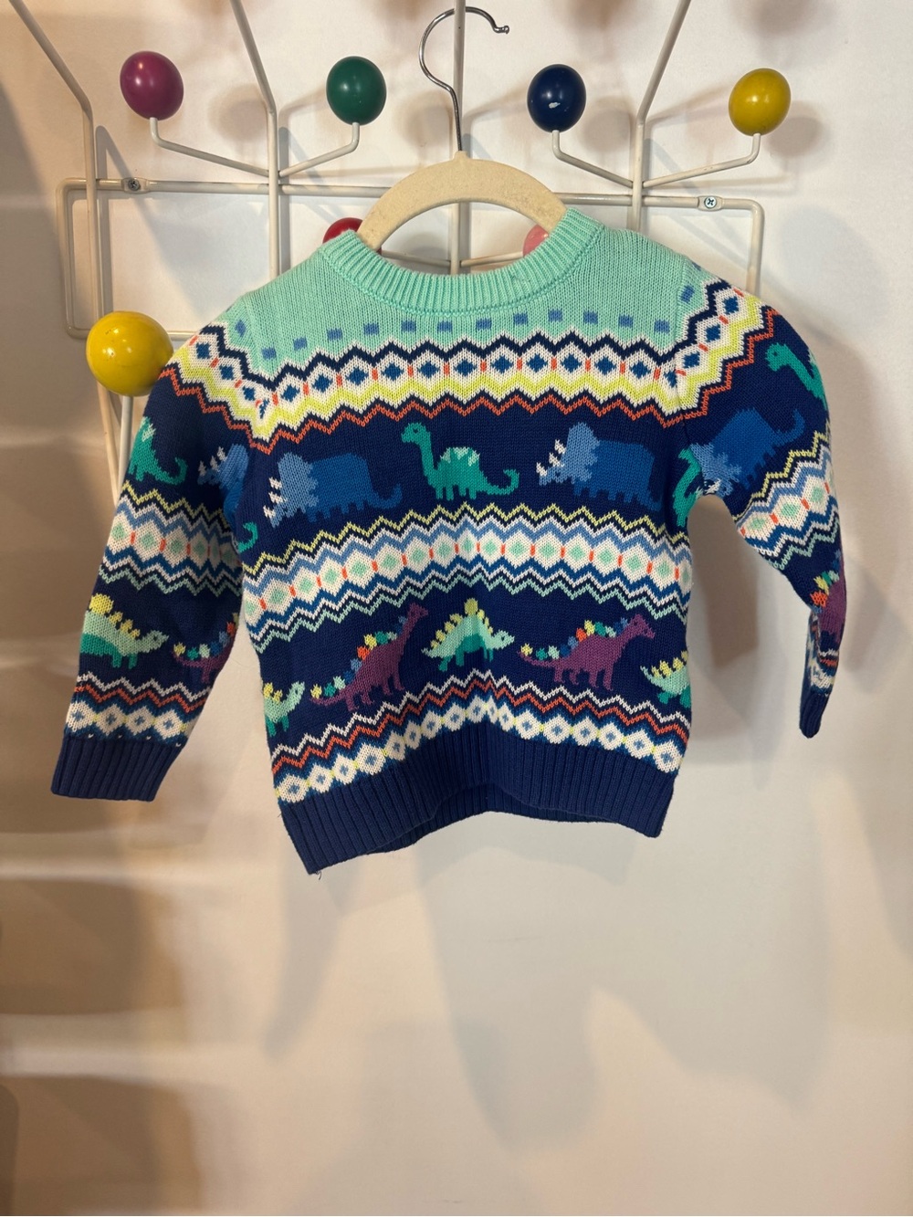 Gymboree Mint & Navy Dinosaur Fair Isle Knit Sweater